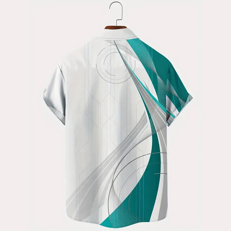 Men's Gradient Geometric Art Button-up Lapel Shirt 2409006899