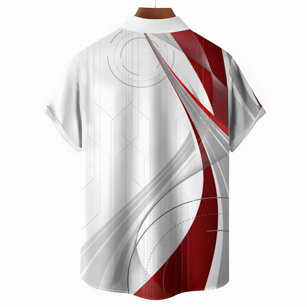 Men's Gradient Geometric Art Button-up Lapel Shirt 2409006899