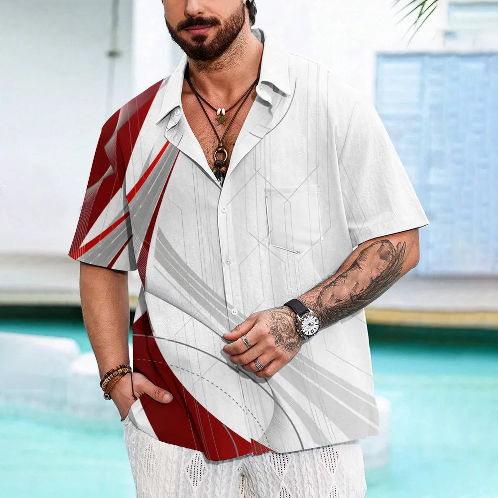 Men's Gradient Geometric Art Button-up Lapel Shirt 2409006899