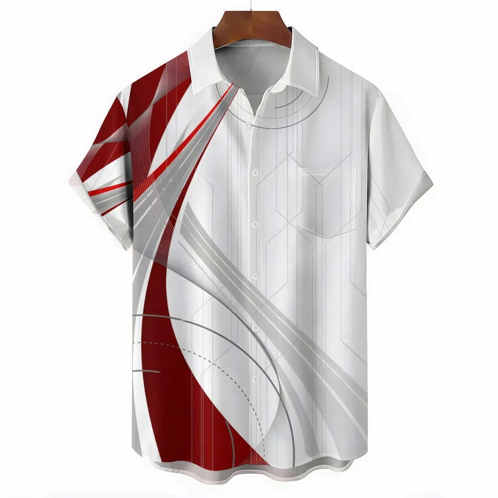 Men's Gradient Geometric Art Button-up Lapel Shirt 2409006899