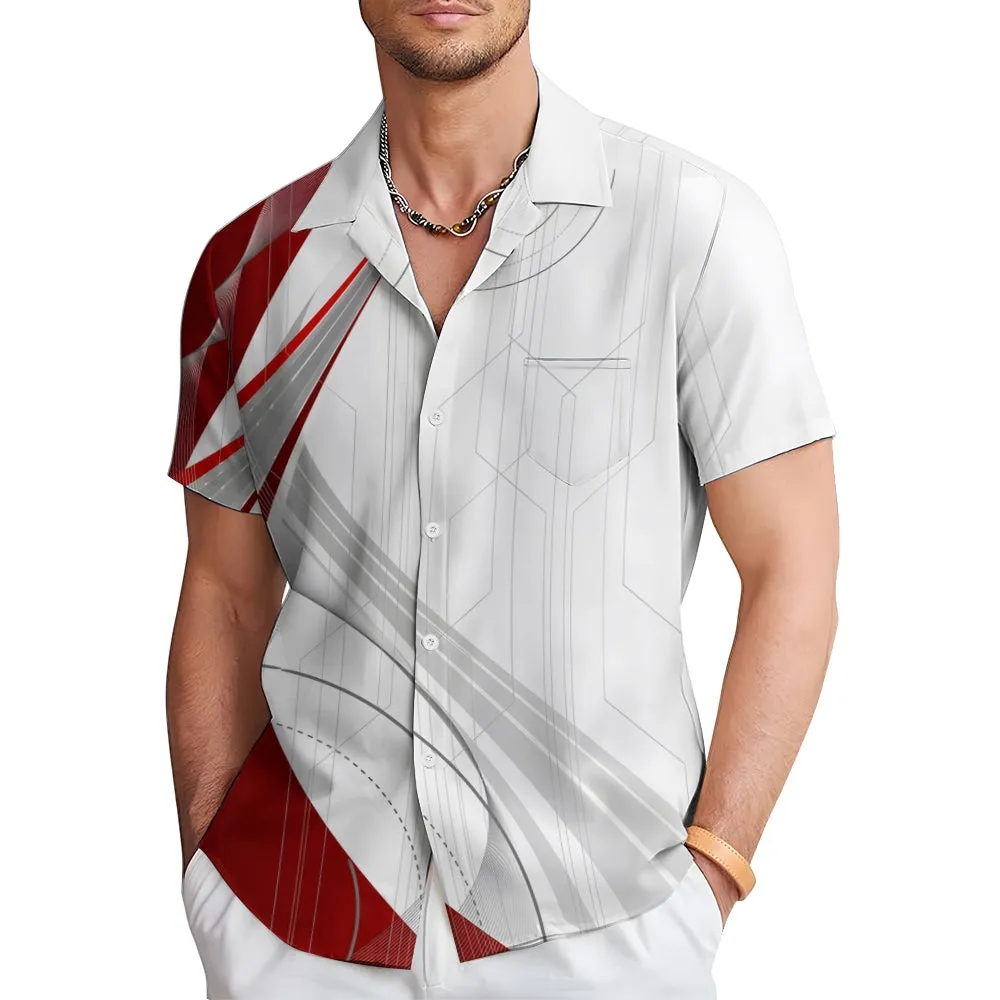 Men's Gradient Geometric Art Button-up Lapel Shirt 2409006899