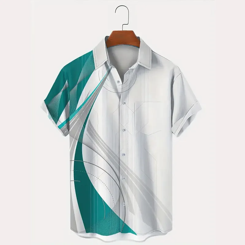 Men's Gradient Geometric Art Button-up Lapel Shirt 2409006899