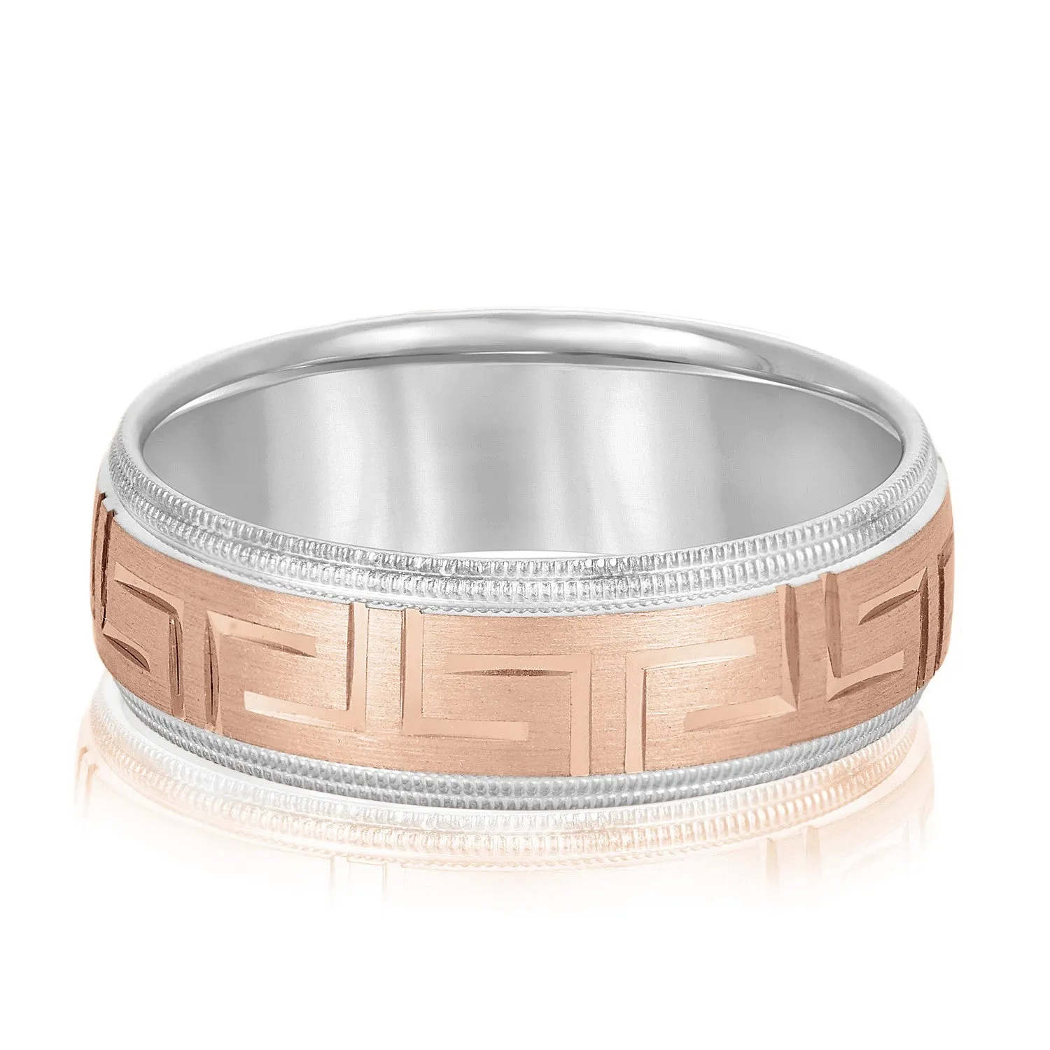 Men's Greek Key Design Band with Double Milgrain Edge