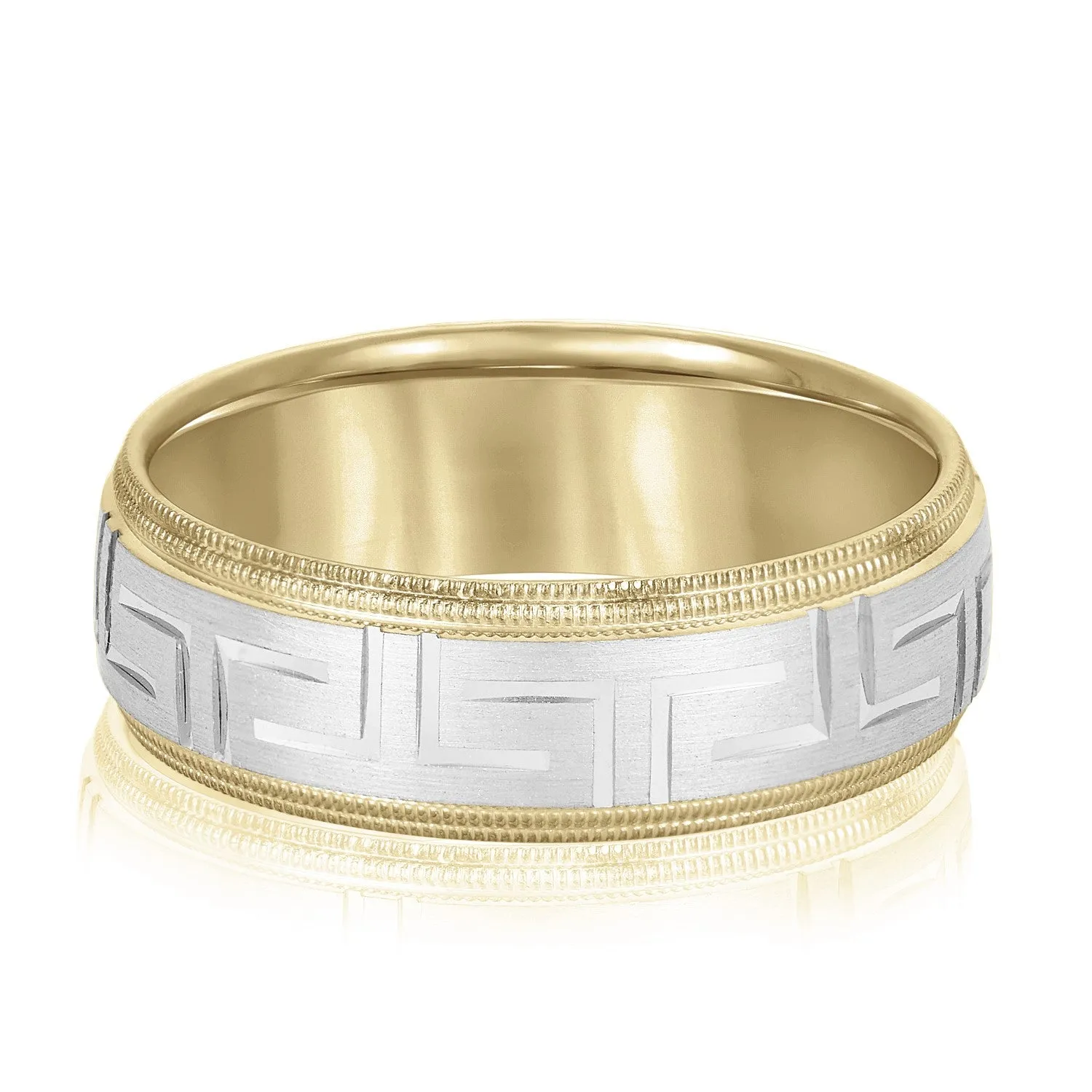 Men's Greek Key Design Band with Double Milgrain Edge