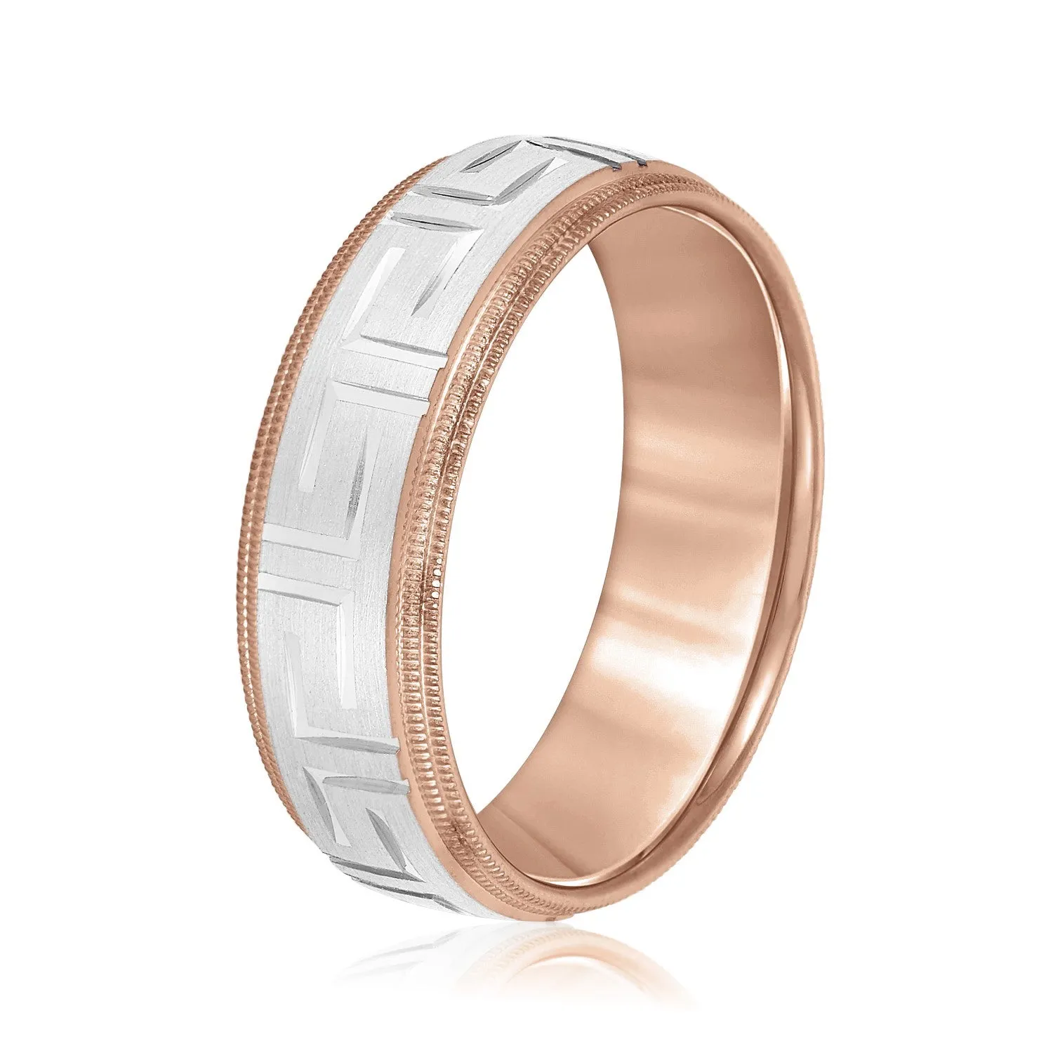 Men's Greek Key Design Band with Double Milgrain Edge