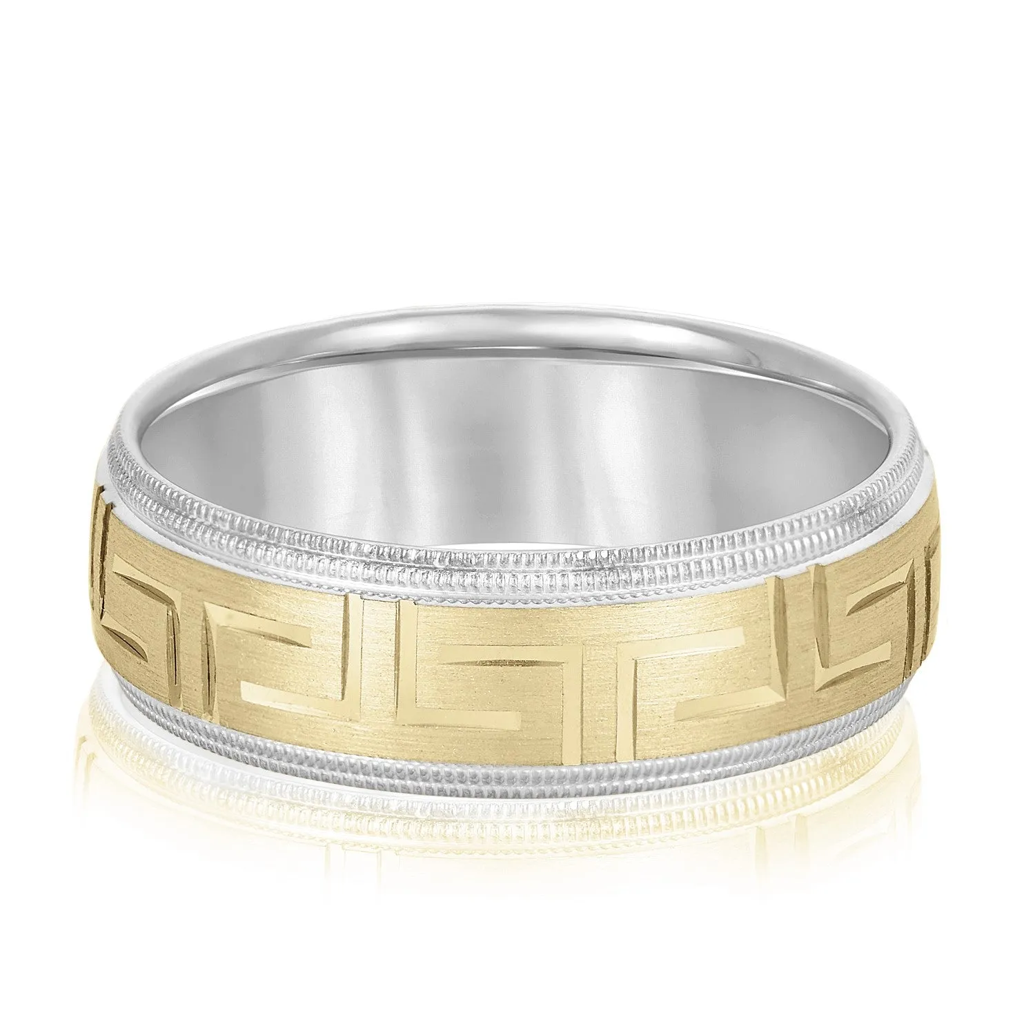 Men's Greek Key Design Band with Double Milgrain Edge