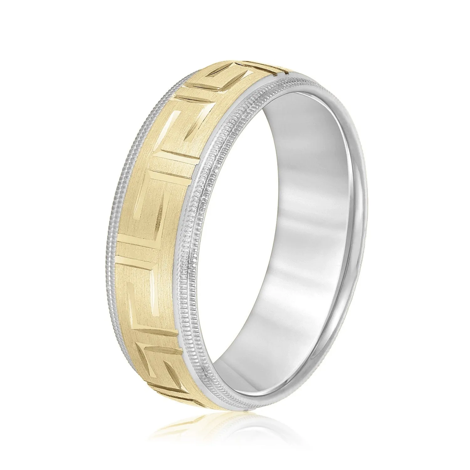 Men's Greek Key Design Band with Double Milgrain Edge