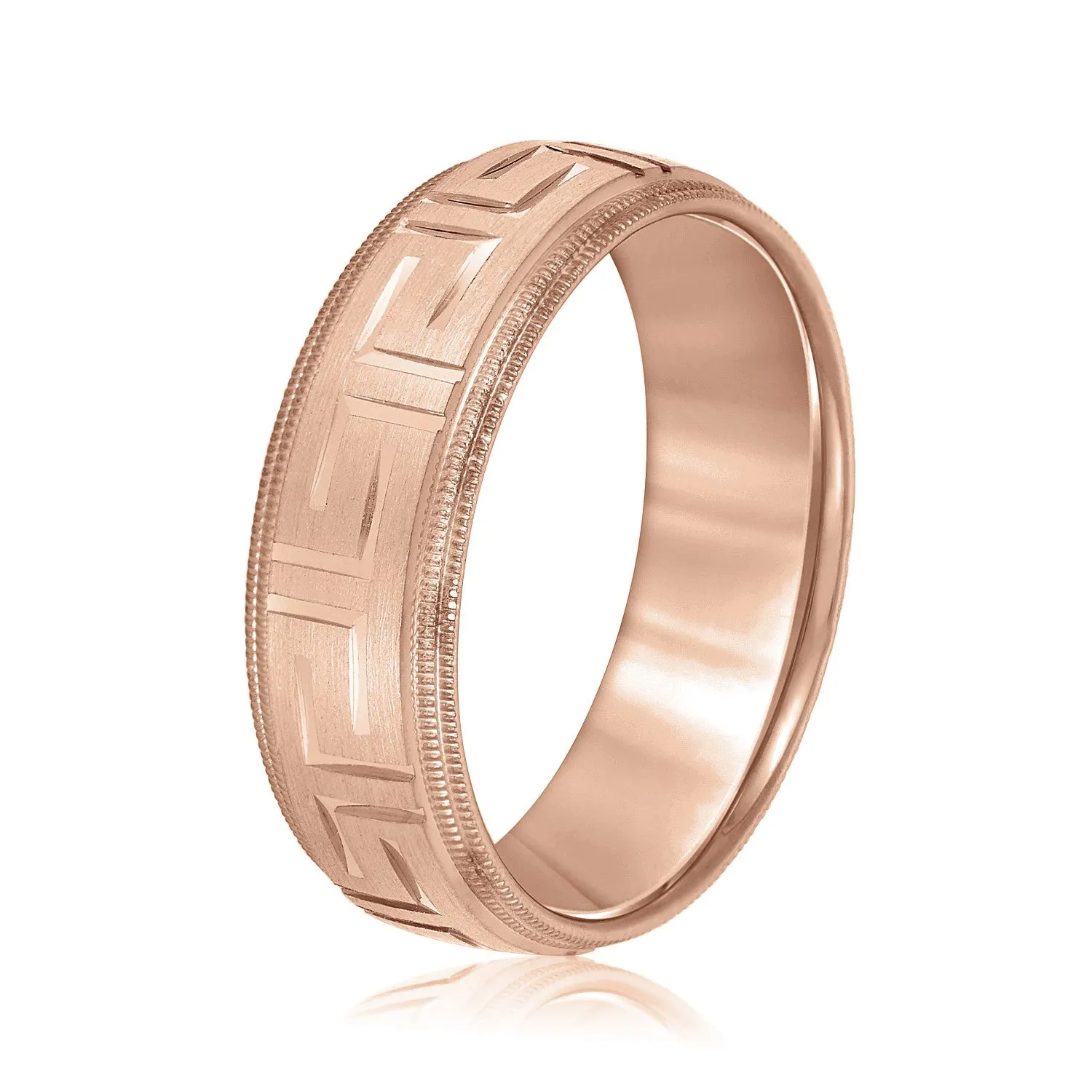 Men's Greek Key Design Band with Double Milgrain Edge