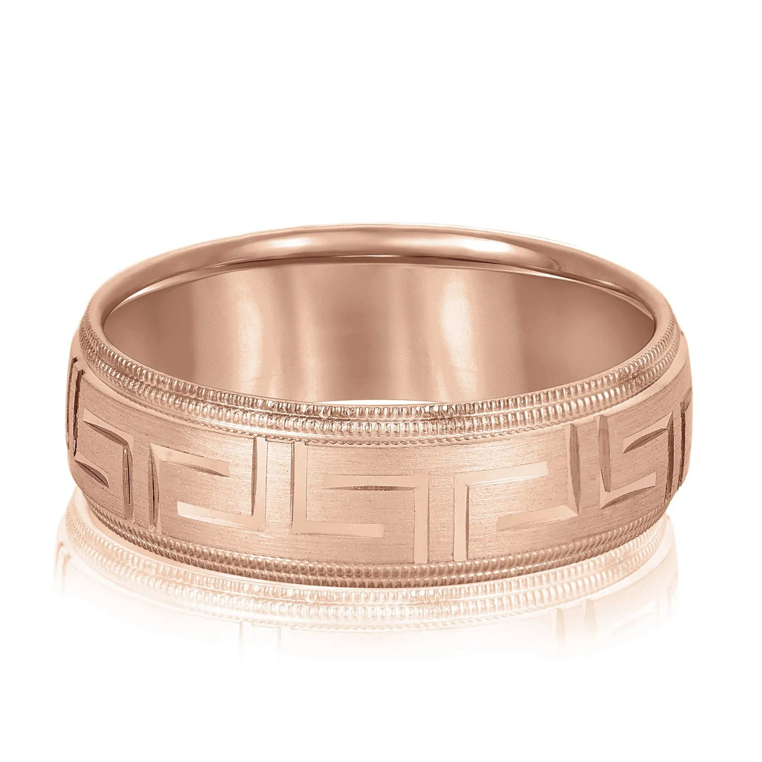 Men's Greek Key Design Band with Double Milgrain Edge