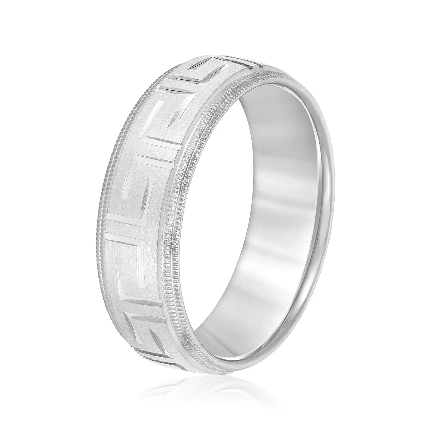 Men's Greek Key Design Band with Double Milgrain Edge