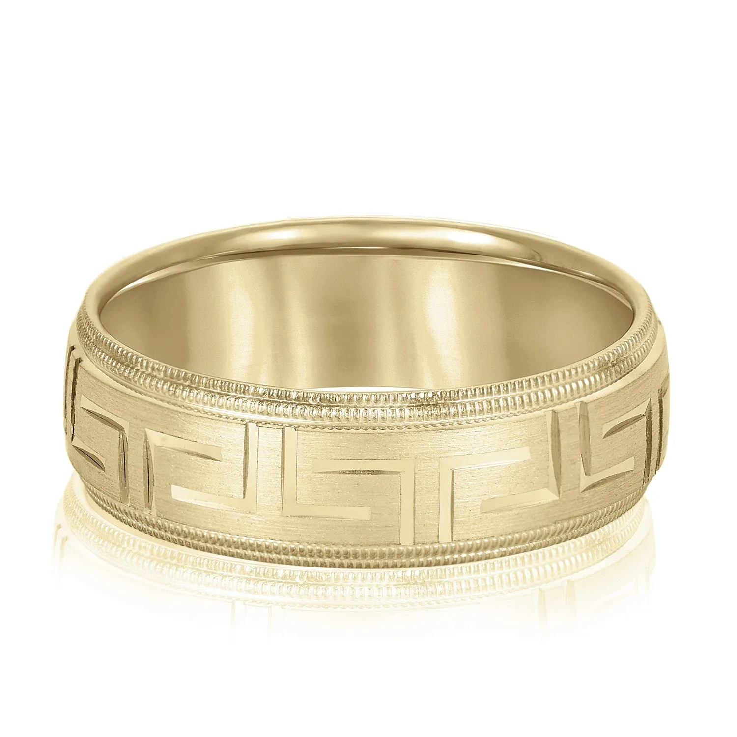 Men's Greek Key Design Band with Double Milgrain Edge