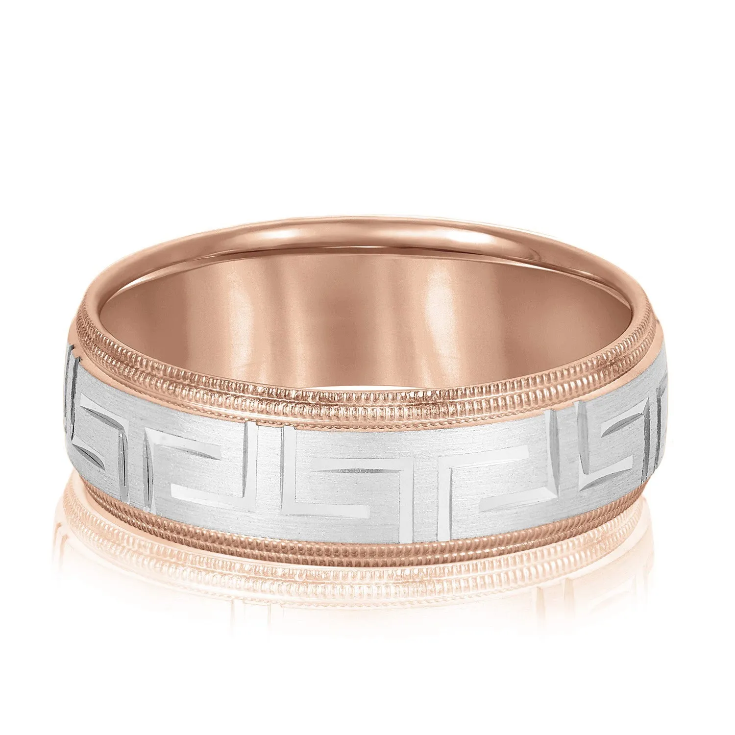 Men's Greek Key Design Band with Double Milgrain Edge