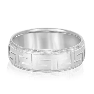 Men's Greek Key Design Band with Double Milgrain Edge