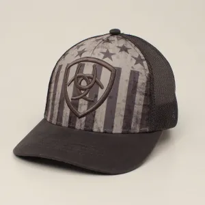 Men's Grey USA Flag with Embroidered Ariat Sheild Snap Back Ballcap