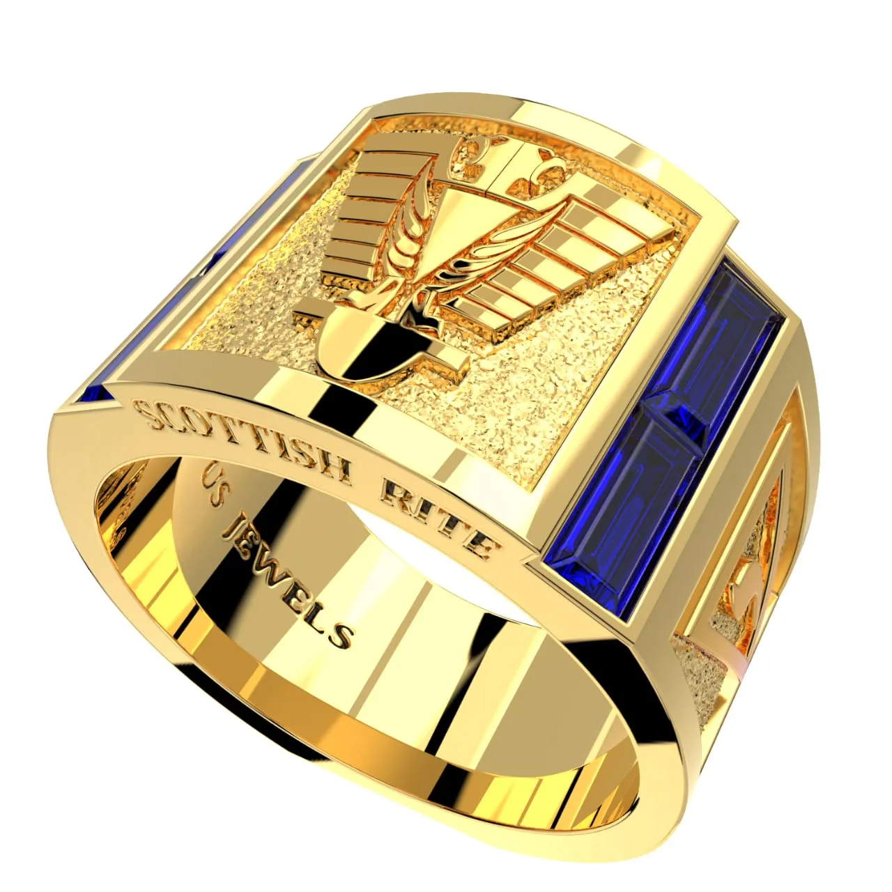 Men's Heavy Solid 10K or 14K Yellow Gold or White Gold Freemason Scottish Rite Ring Band
