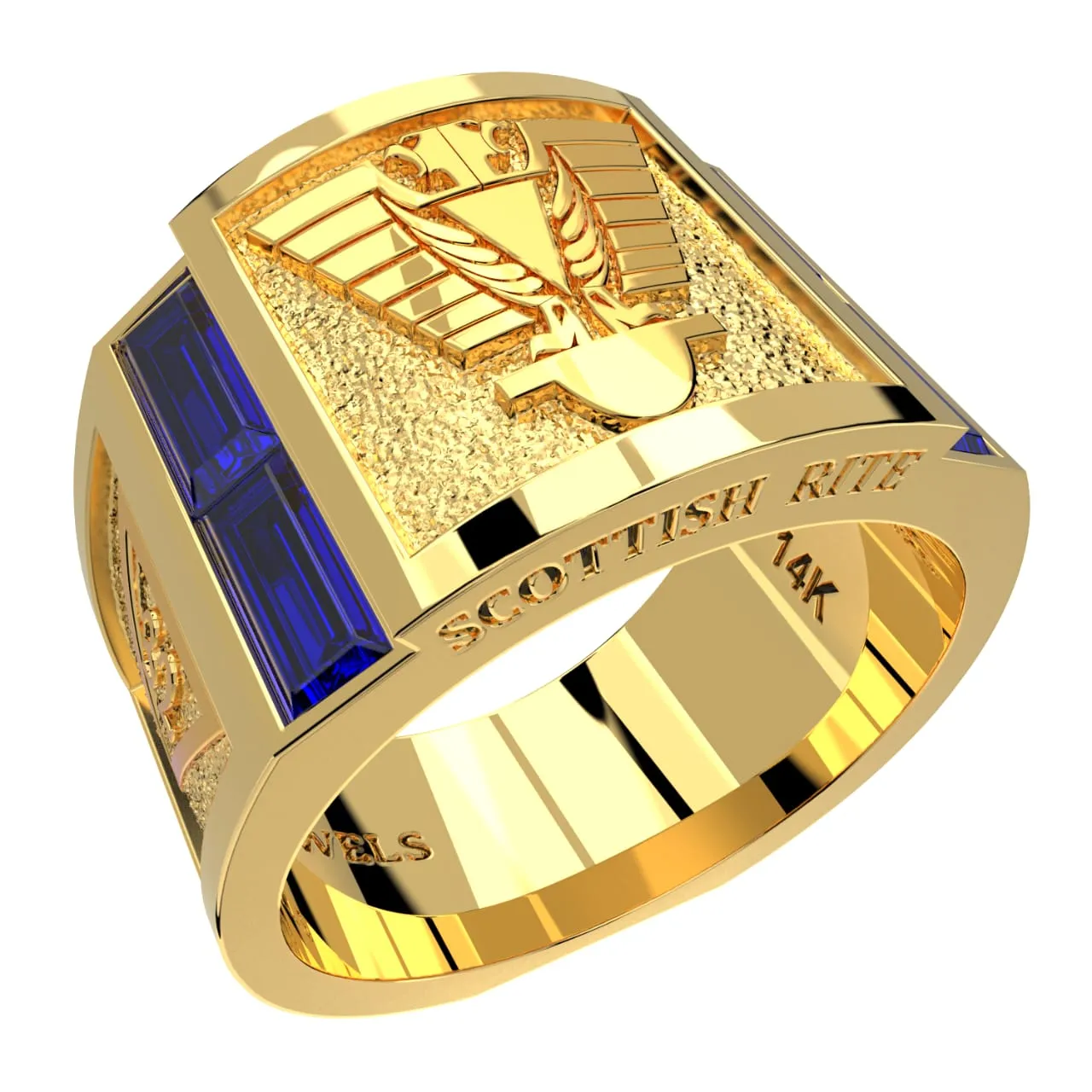 Men's Heavy Solid 10K or 14K Yellow Gold or White Gold Freemason Scottish Rite Ring Band