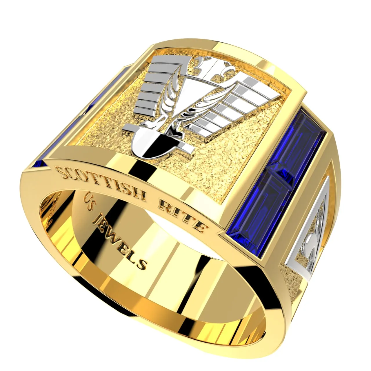 Men's Heavy Solid 10K or 14K Yellow Gold or White Gold Freemason Scottish Rite Ring Band