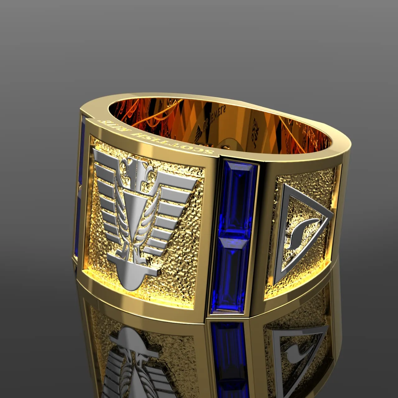Men's Heavy Solid 10K or 14K Yellow Gold or White Gold Freemason Scottish Rite Ring Band