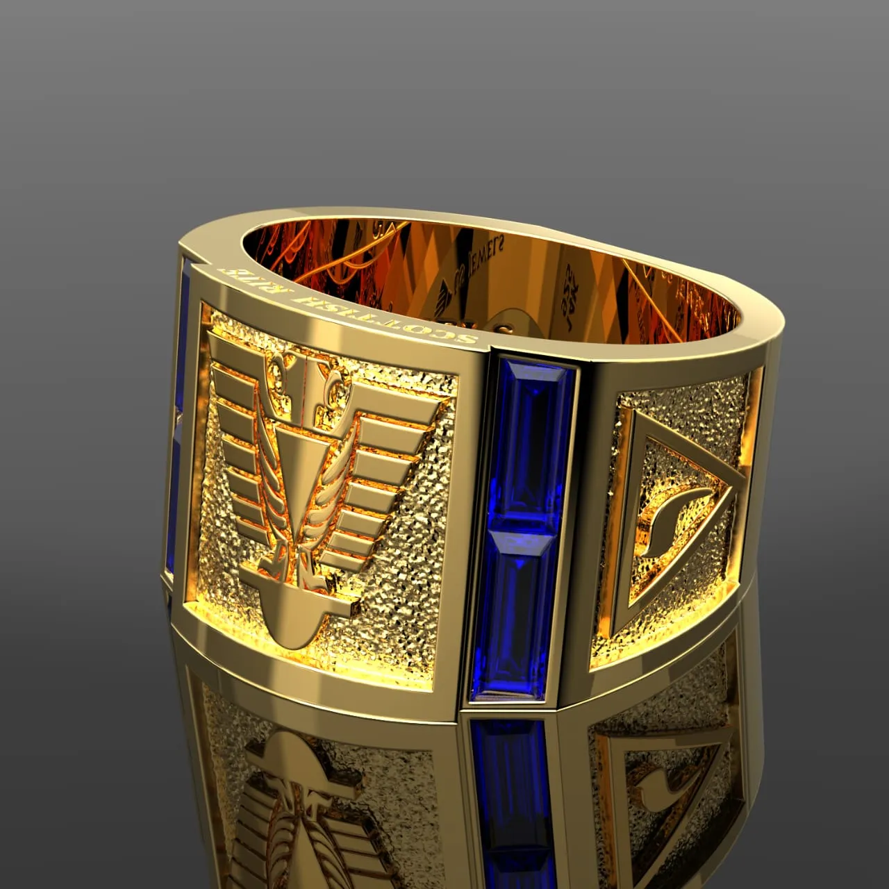 Men's Heavy Solid 10K or 14K Yellow Gold or White Gold Freemason Scottish Rite Ring Band