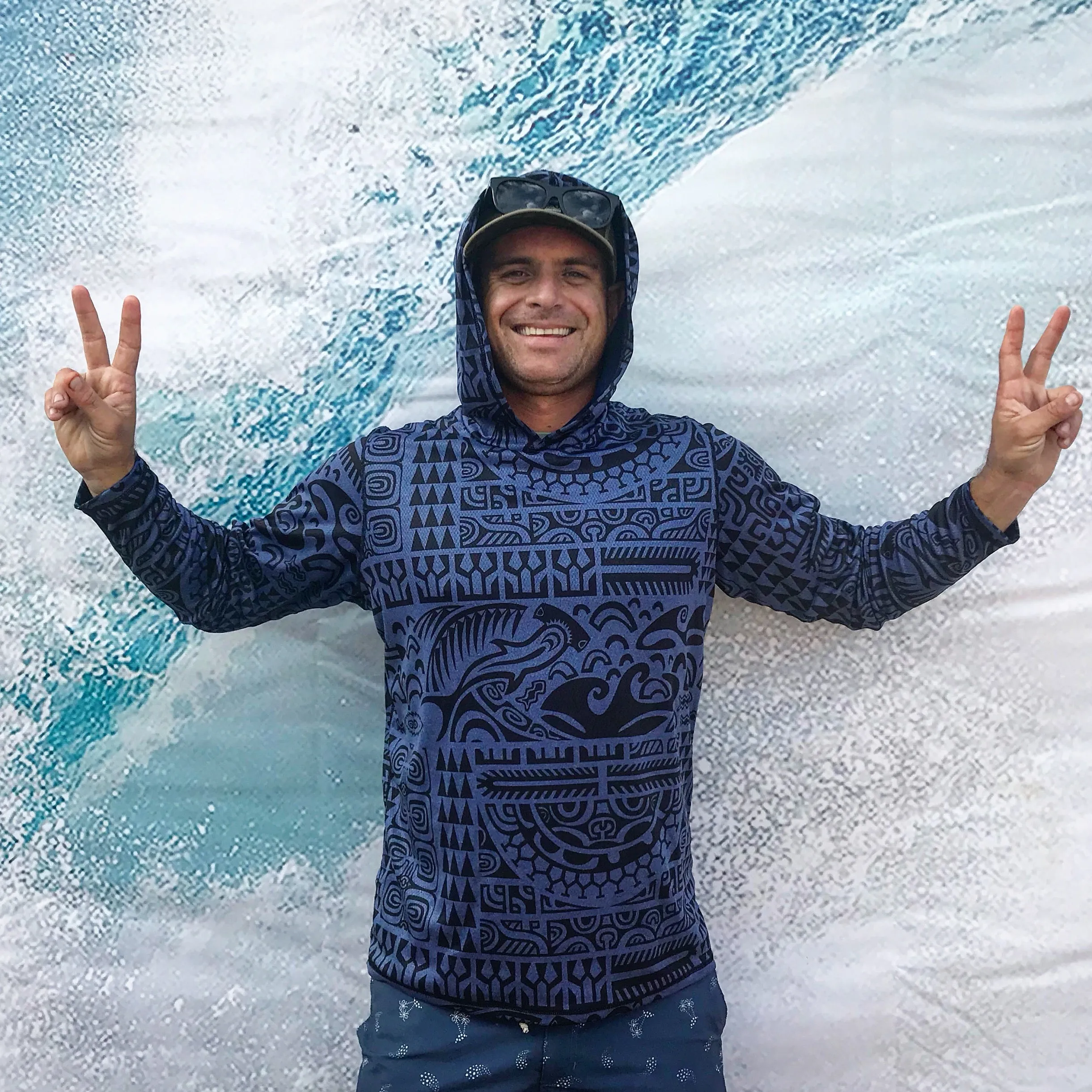 Men's Quik-Dry Hoodie ~ Matamua Print ~ Navy Blue