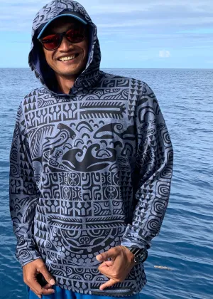 Men's Quik-Dry Hoodie ~ Matamua Print ~ Navy Blue