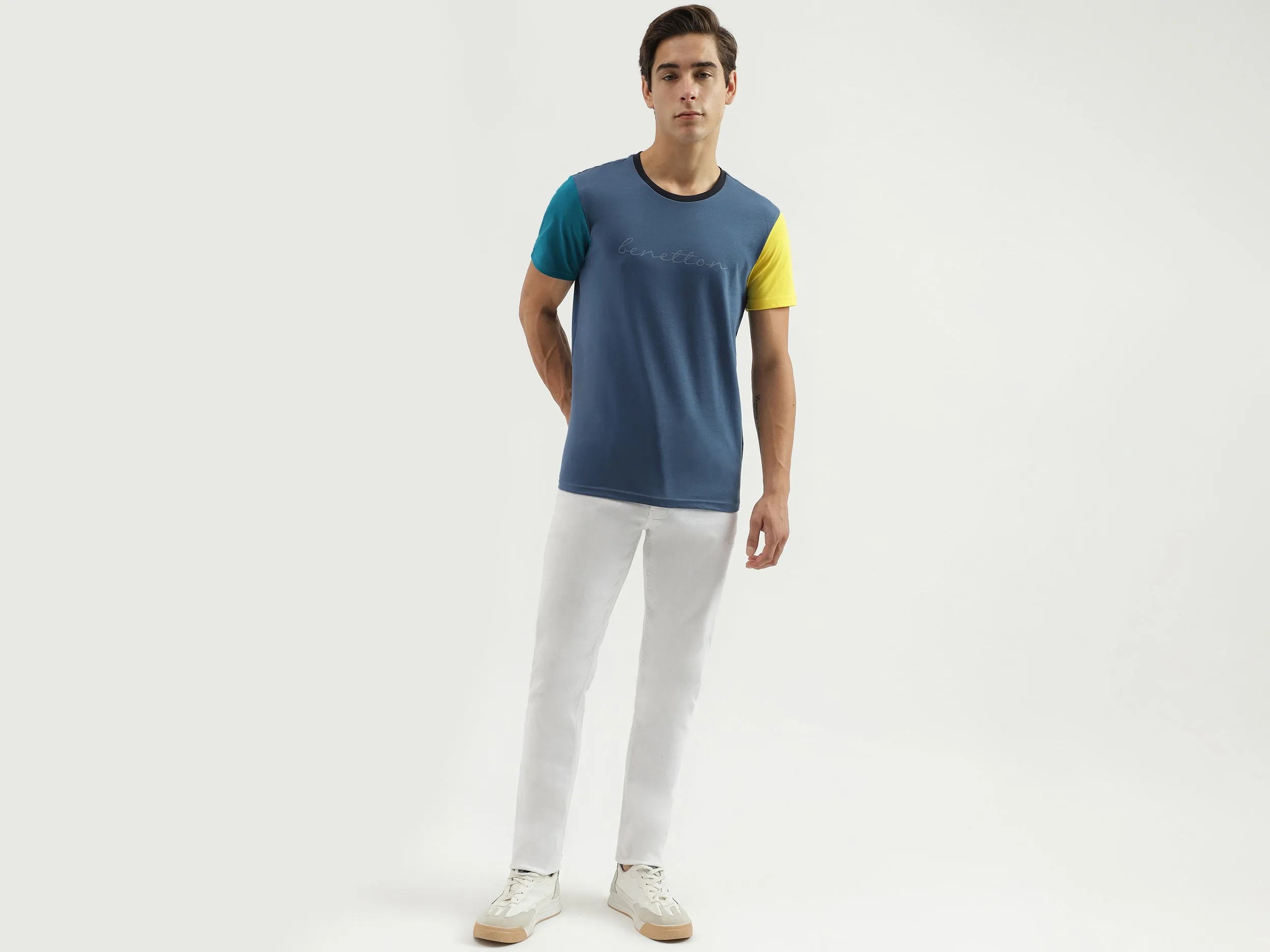 Men's Regular Fit Crew Neck Colorblock T-Shirt