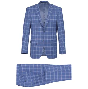 Men's Renoir Two Piece Windowpane Blue Slim Fit Suit