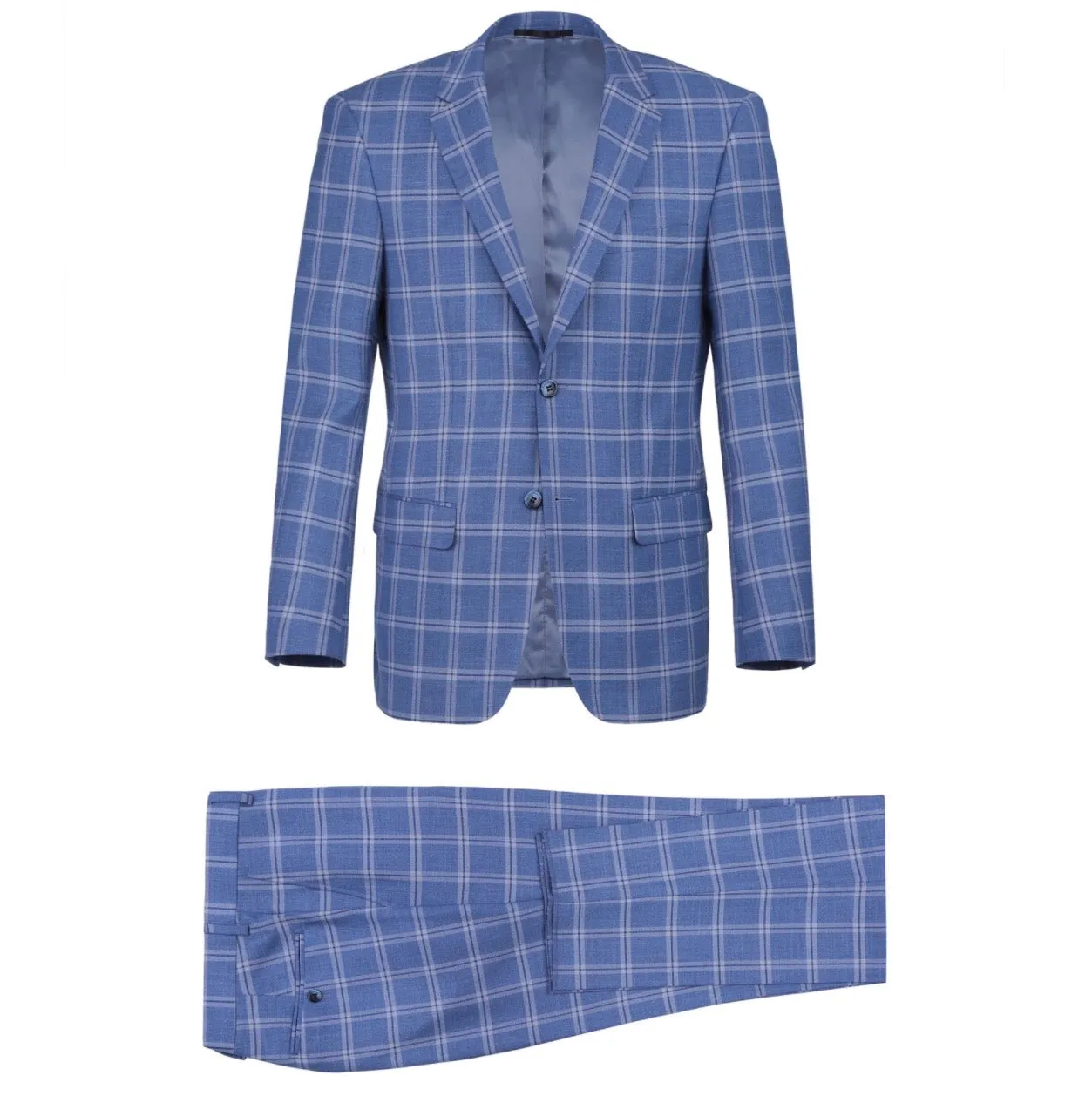 Men's Renoir Two Piece Windowpane Blue Slim Fit Suit