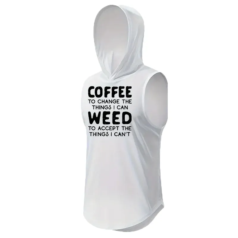 Men's Sleeveless Hoodie Letter Print Tank Top 2409000412
