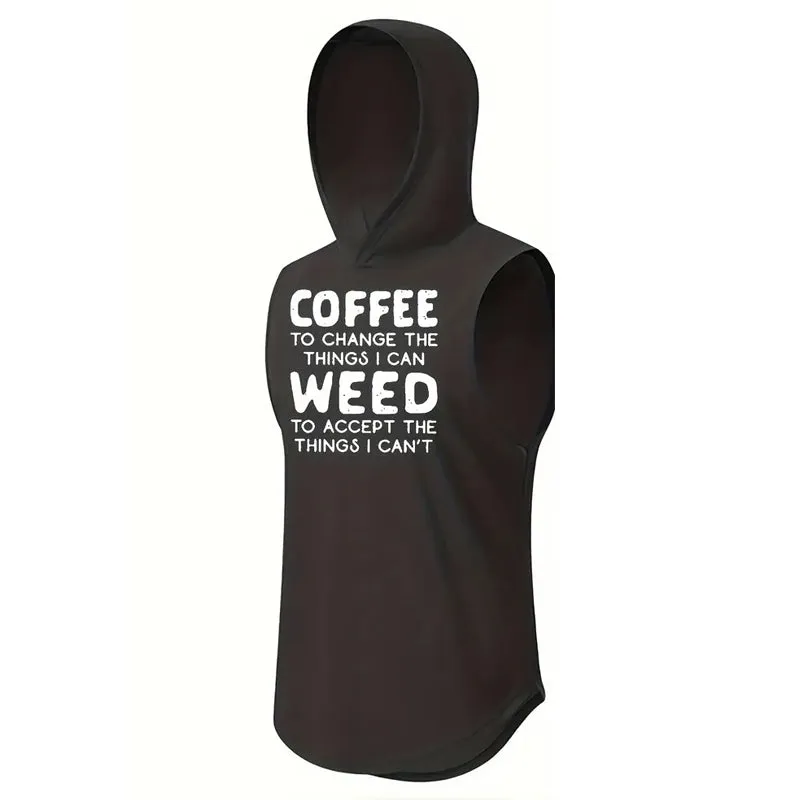 Men's Sleeveless Hoodie Letter Print Tank Top 2409000412
