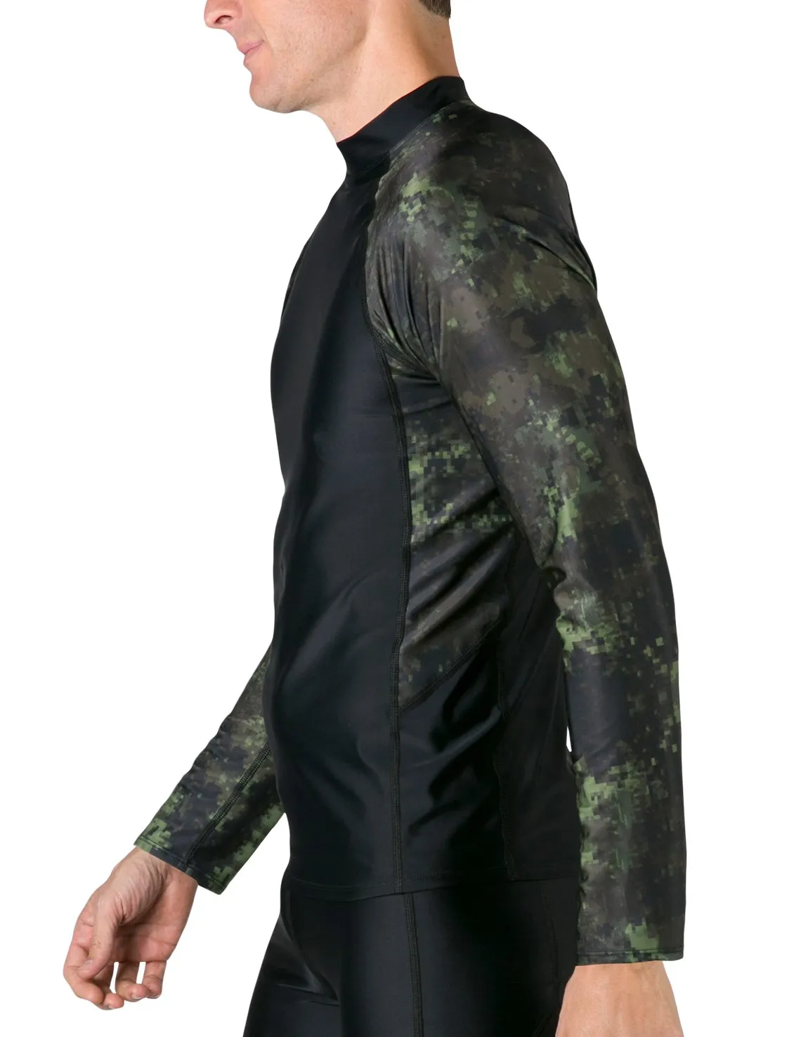 Men's  Swim Performance Long Sleeve Rash Guard - Green Camo