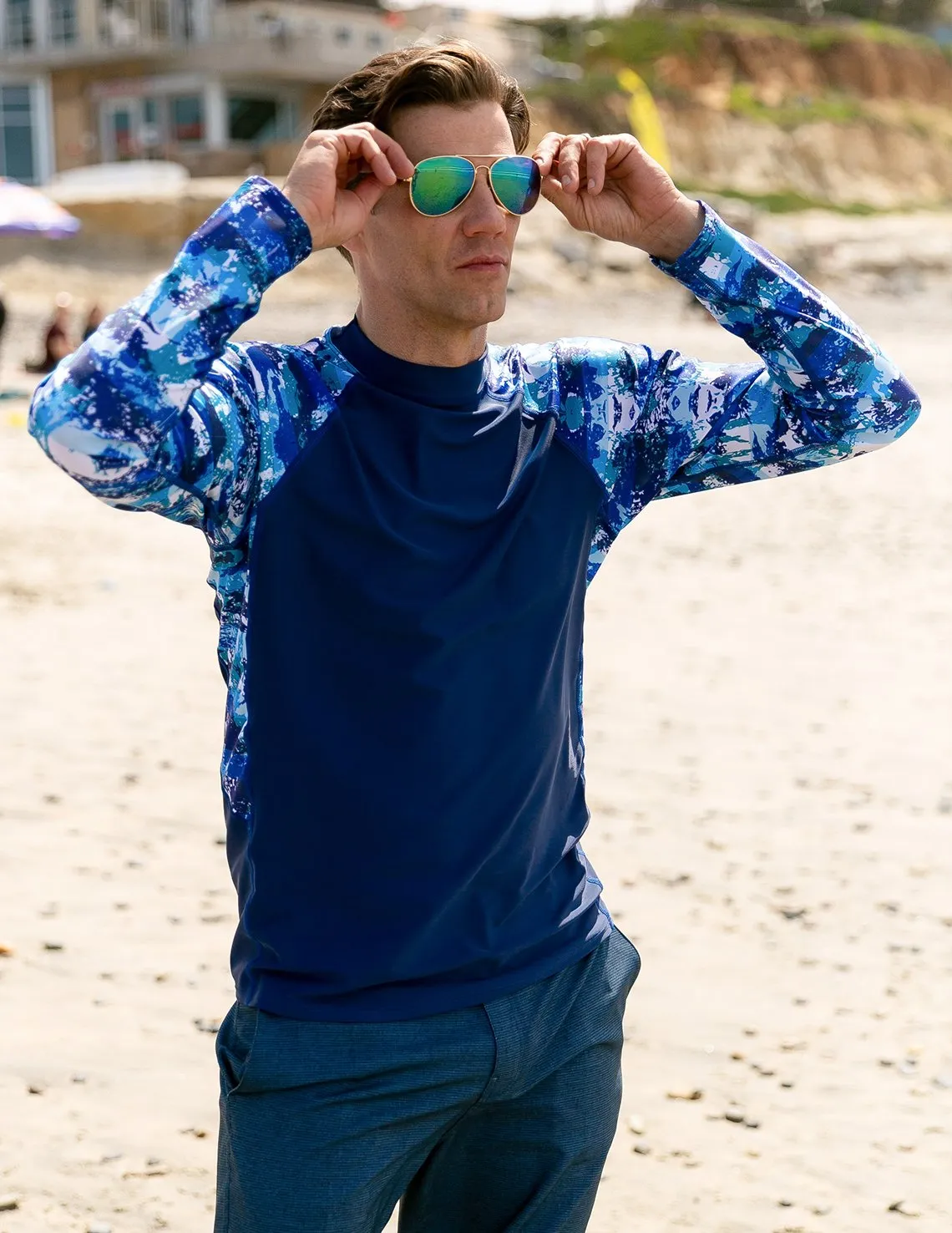 Men's  Swim Performance Long Sleeve Rash Guard - Green Camo