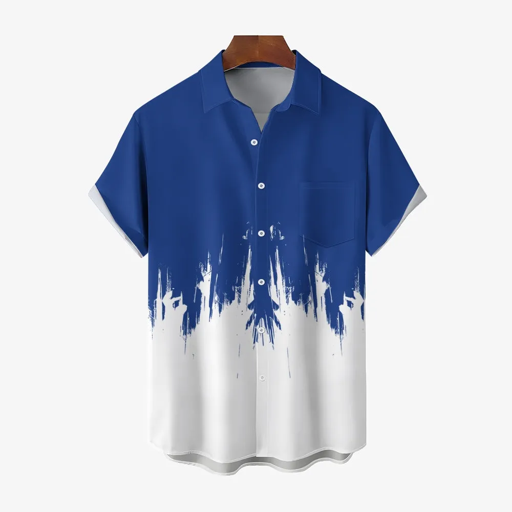 Men's Texture Hand Print Casual Short Sleeve Shirt 2404001802