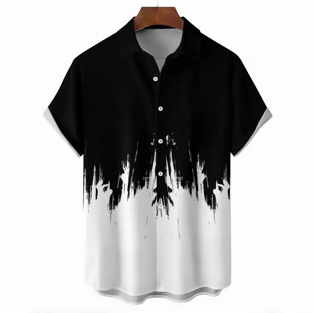 Men's Texture Hand Print Casual Short Sleeve Shirt 2404001802