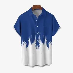 Men's Texture Hand Print Casual Short Sleeve Shirt 2404001802