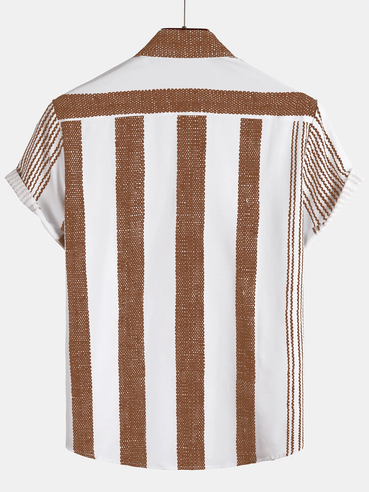 Men's Vintage Brown Vertical Striped Casual Short Sleeve Shirt