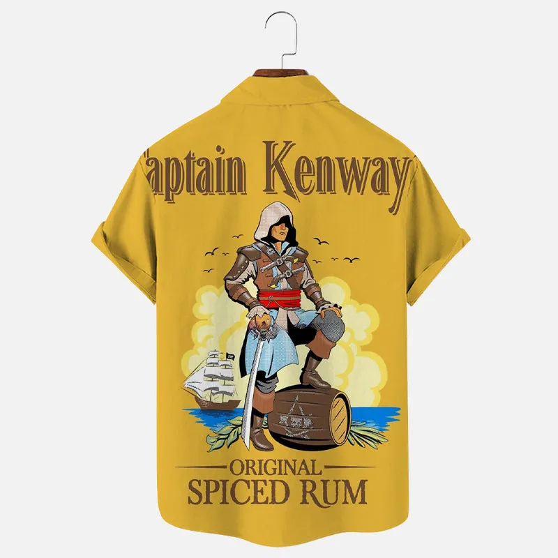 Men's Vintage Captain Print Casual Short Sleeve Shirt