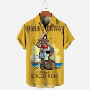 Men's Vintage Captain Print Casual Short Sleeve Shirt