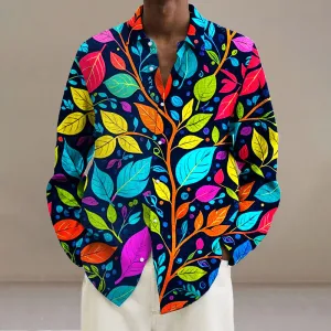 Men's Vintage Colorful Leaf Art Print Long Sleeve Shirt