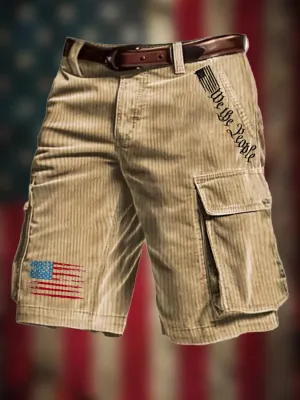 Men's Vintage Corduroy Independence Day Casual Shorts (Belt Not Included)
