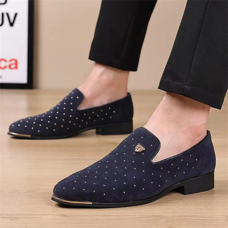Men's Vintage Faux Suede Leopard Head Badge Dress Shoes
