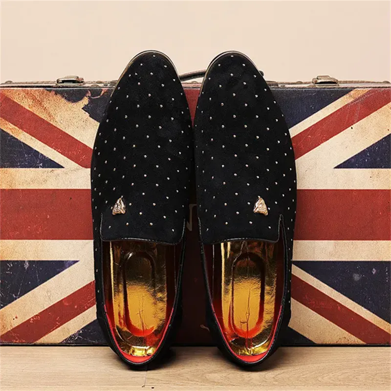 Men's Vintage Faux Suede Leopard Head Badge Dress Shoes