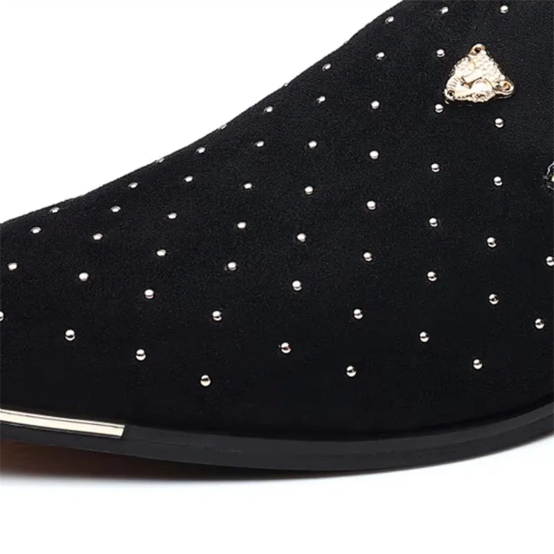 Men's Vintage Faux Suede Leopard Head Badge Dress Shoes