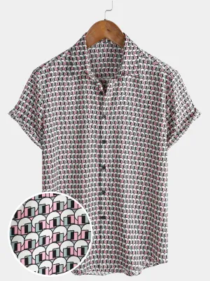 Men's Vintage Geometric Holiday Summer Casual Short Sleeve Shirt