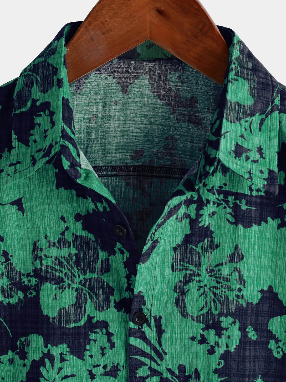 Men's Vintage Green Floral Casual Short Sleeve Shirt