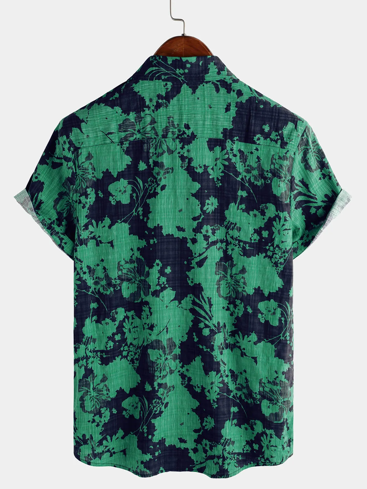 Men's Vintage Green Floral Casual Short Sleeve Shirt