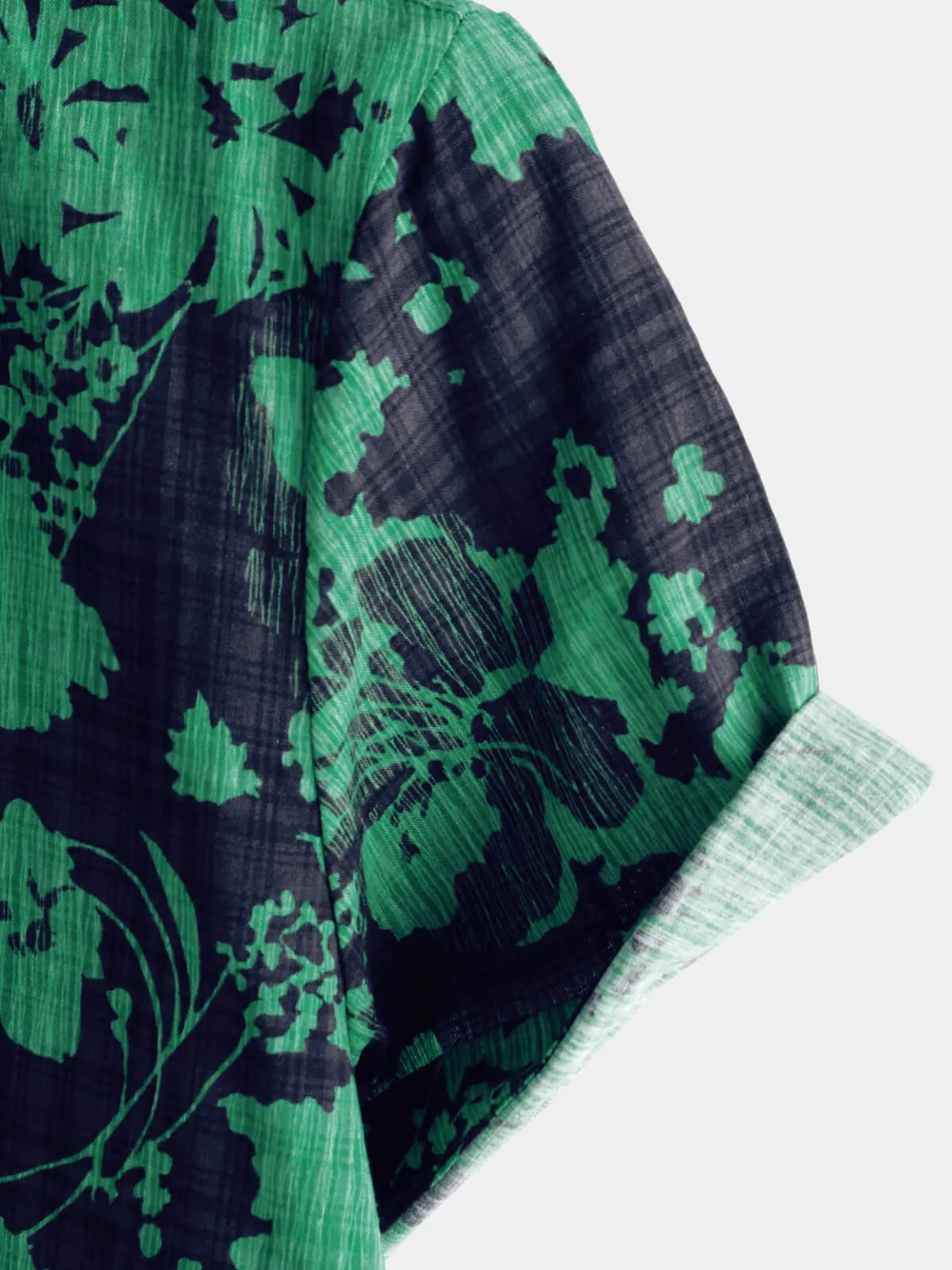 Men's Vintage Green Floral Casual Short Sleeve Shirt