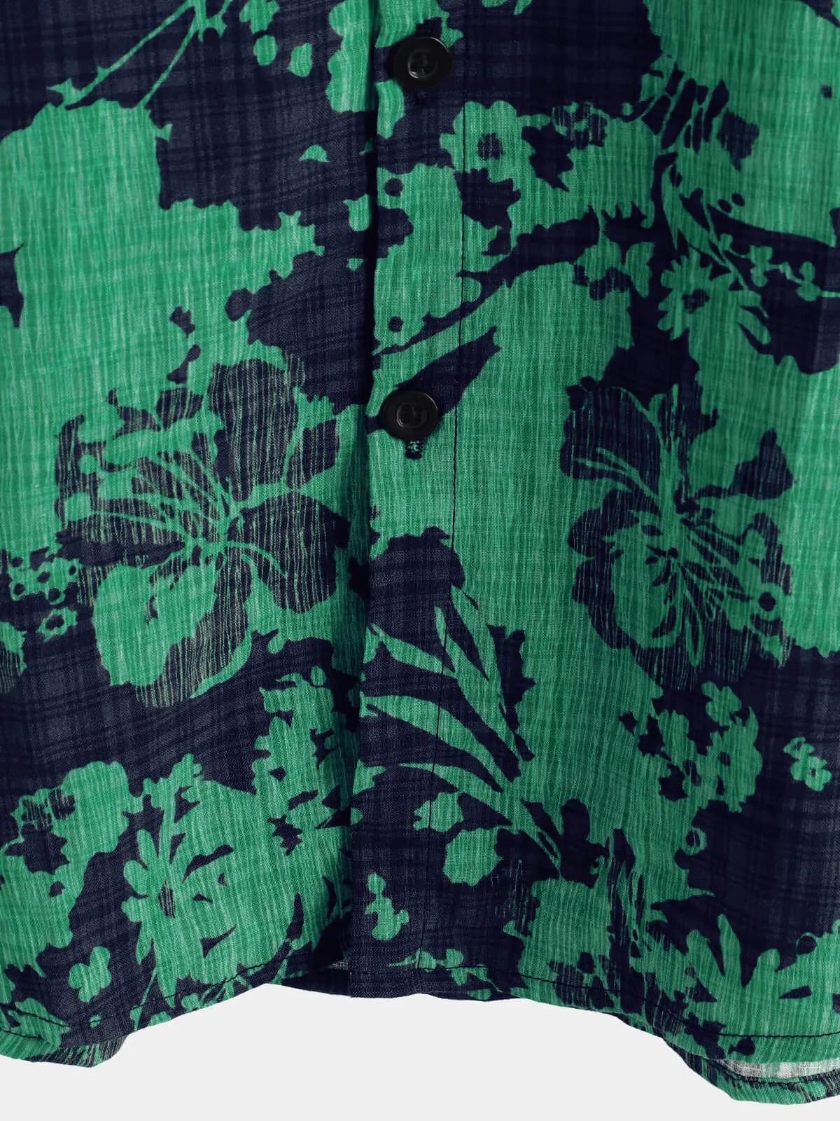 Men's Vintage Green Floral Casual Short Sleeve Shirt
