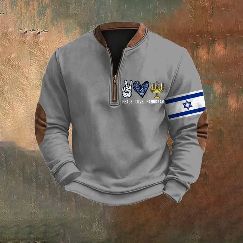 Men's Vintage Hanukkah Zip Collar Sweatshirt