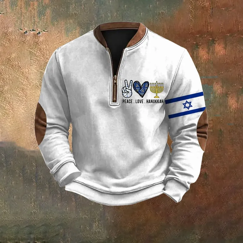 Men's Vintage Hanukkah Zip Collar Sweatshirt